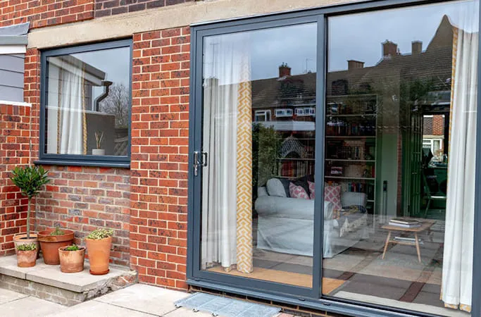 Grey Everest conservatory door with glass panels