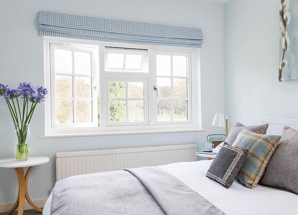 Light blue gingham window blind light blue  Everest conservatory