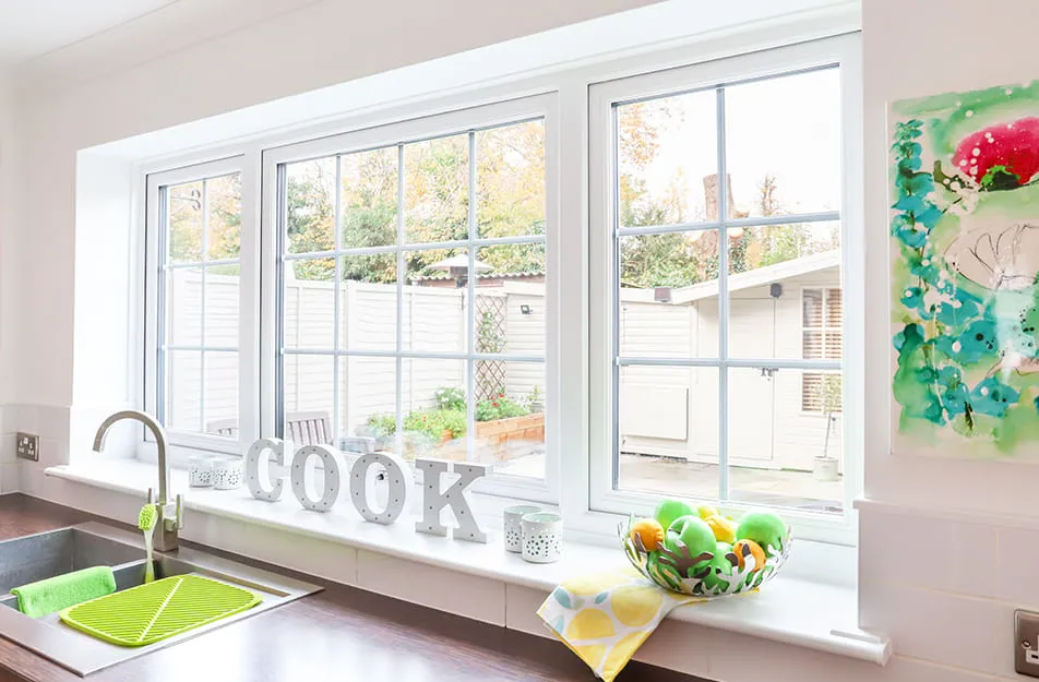 White Everest conservatory window with garden view