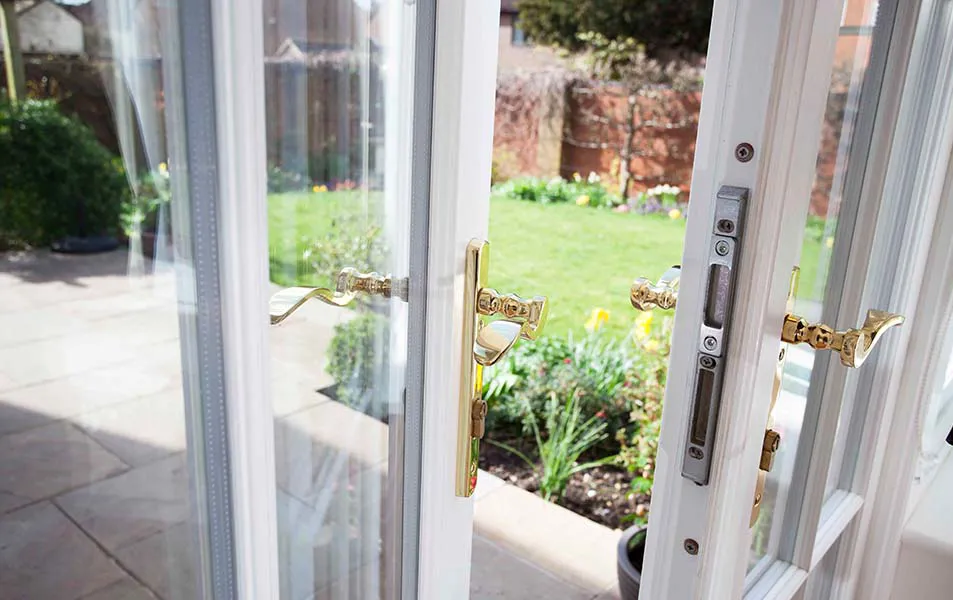 Everest conservatory white doors with gold handles