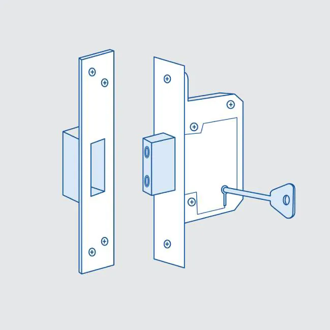 Door lock with key in isometric view