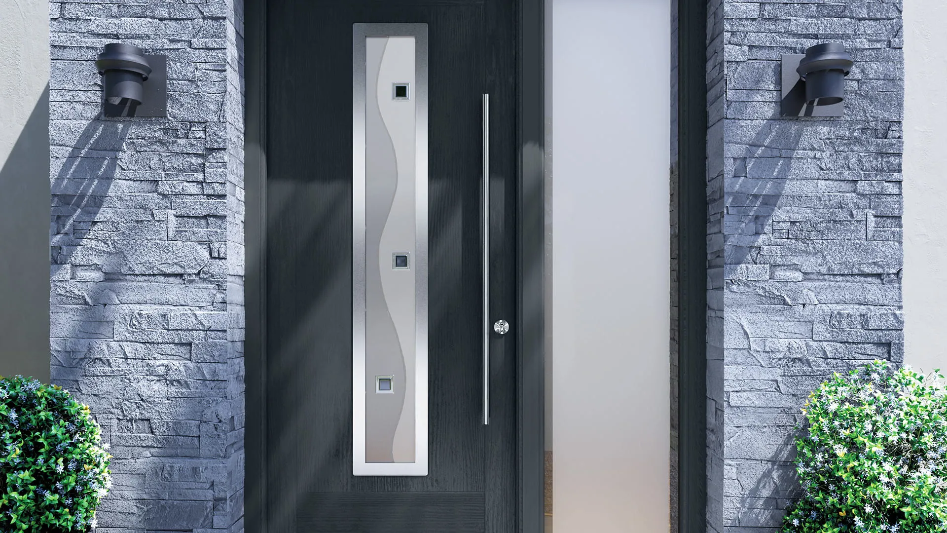 Dark gray Everest door with light gray glass panels