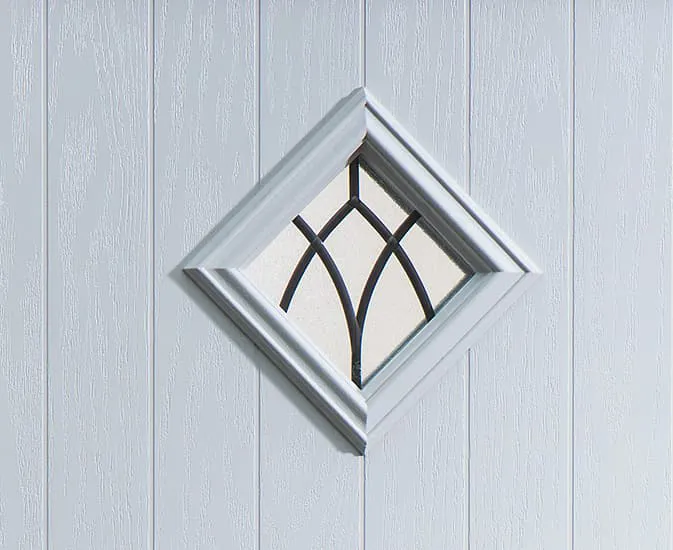 Light gray Everest conservatory door with diamond-shaped window detail