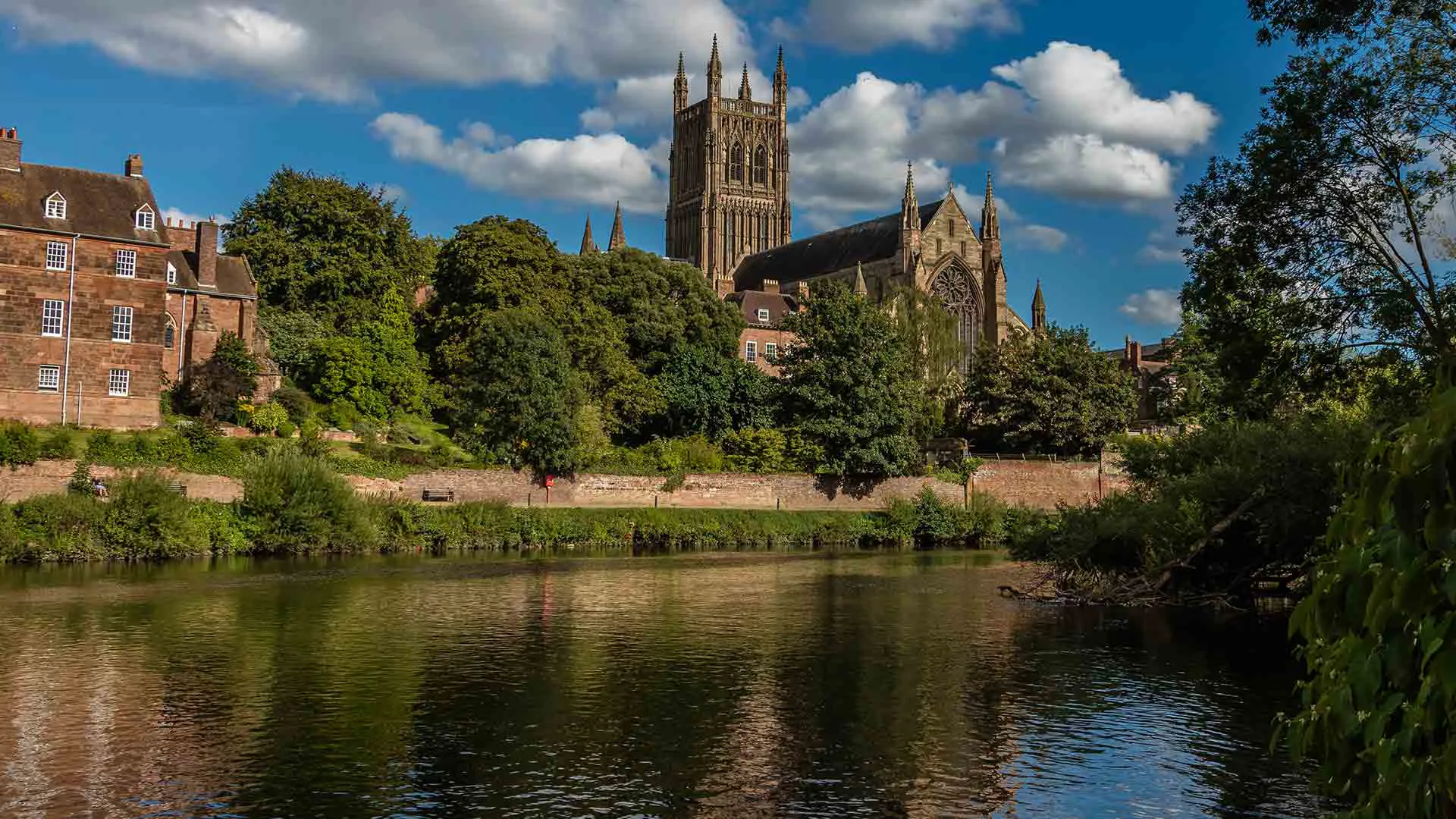 River reflecting cathedral and trees