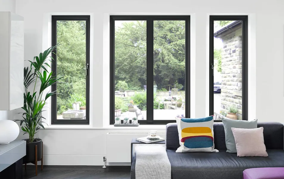 Everest black windows in a modern room with garden view