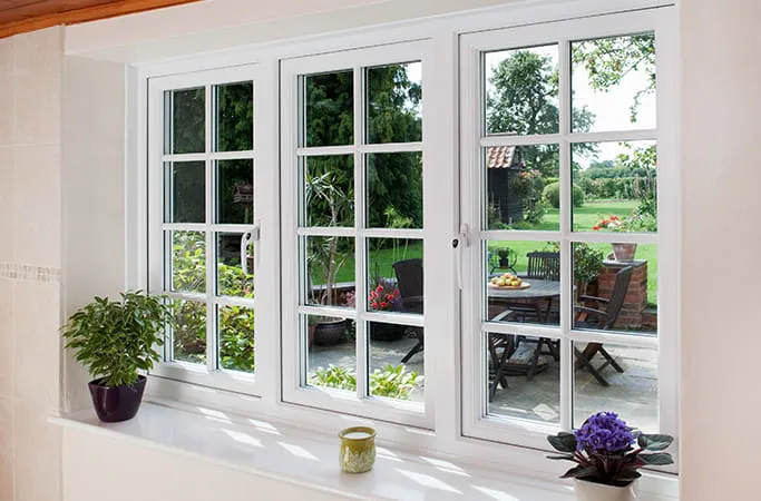 White Everest conservatory window with garden view