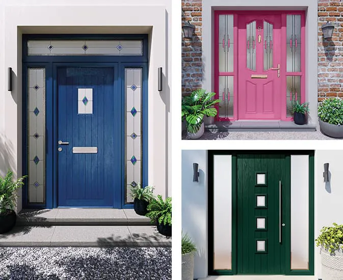 Everest conservatory doors in blue, pink, and green