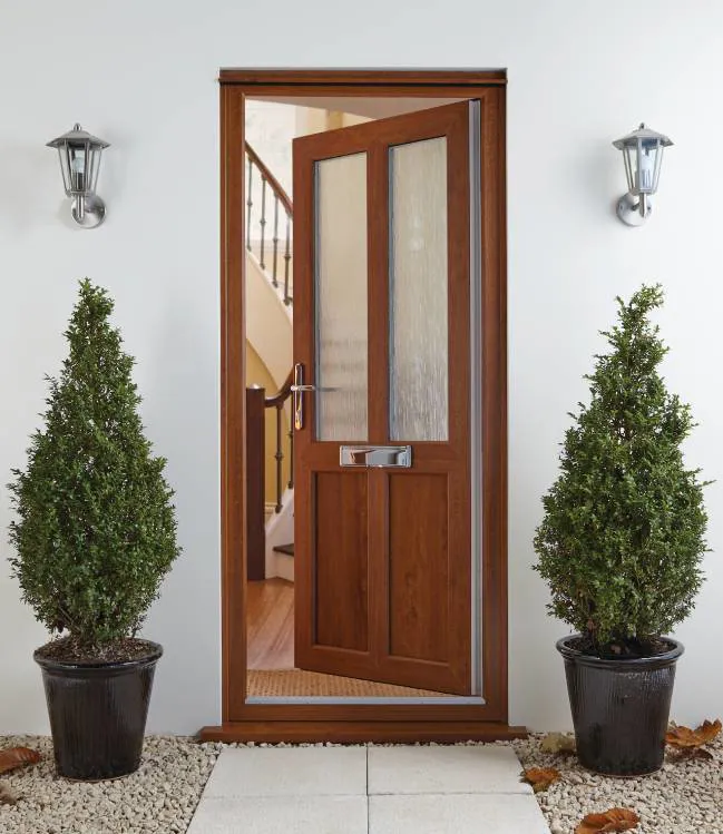 Open brown wooden Everest conservatory door