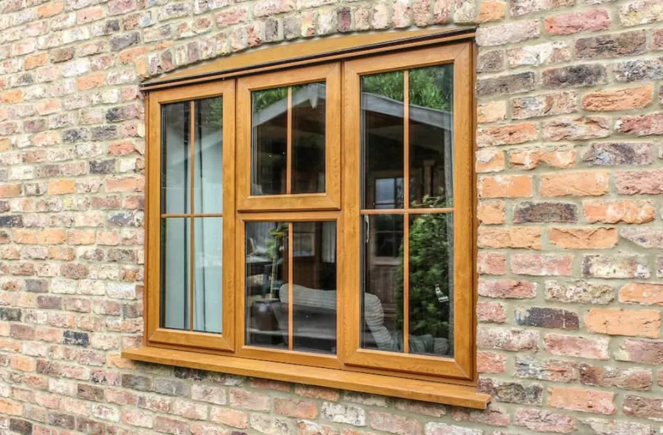 Everest conservatory window with light brown timber frame