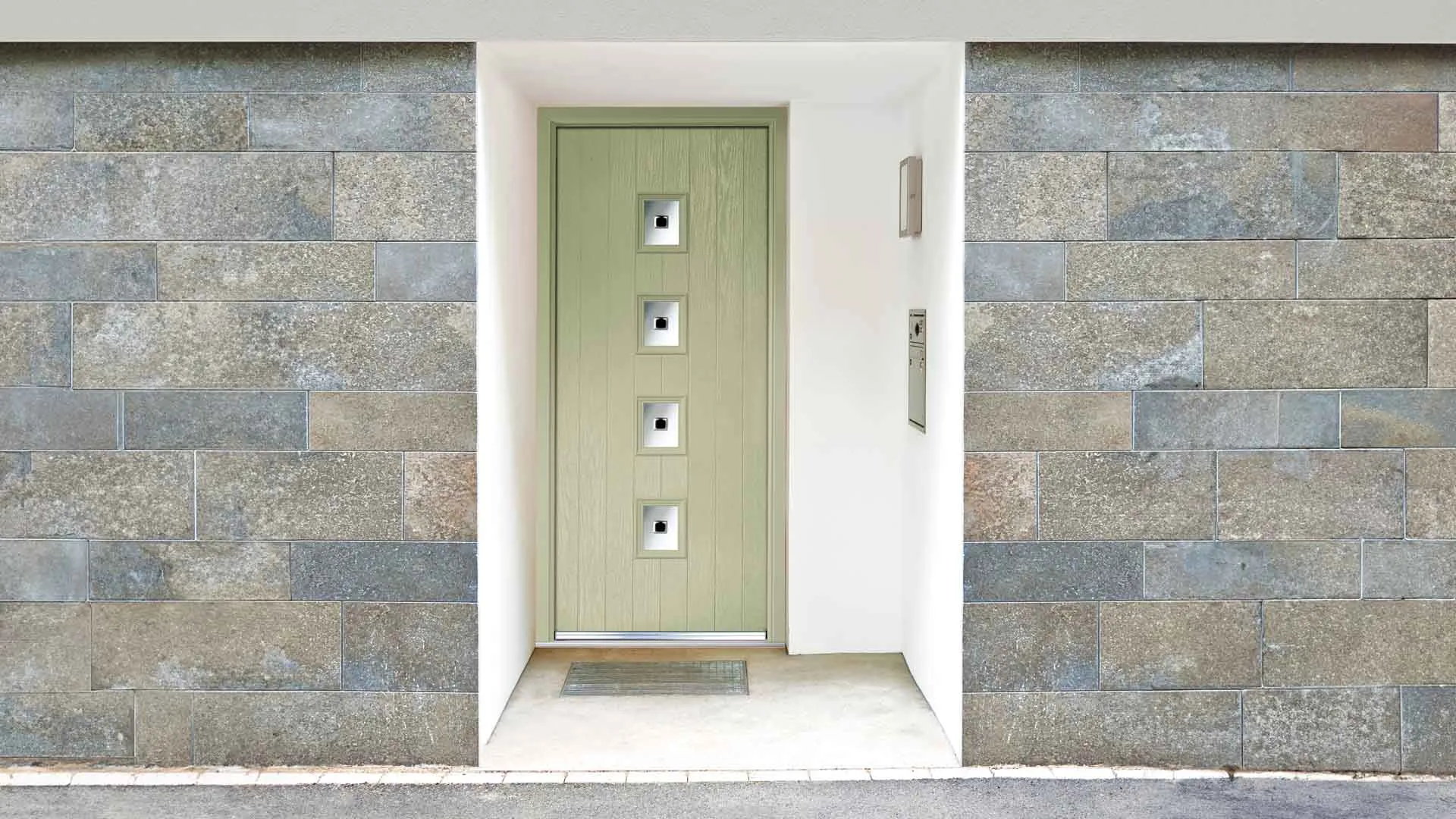 Everest sage green door with square panels