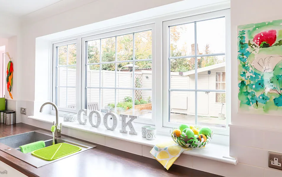 White Everest conservatory window with garden view