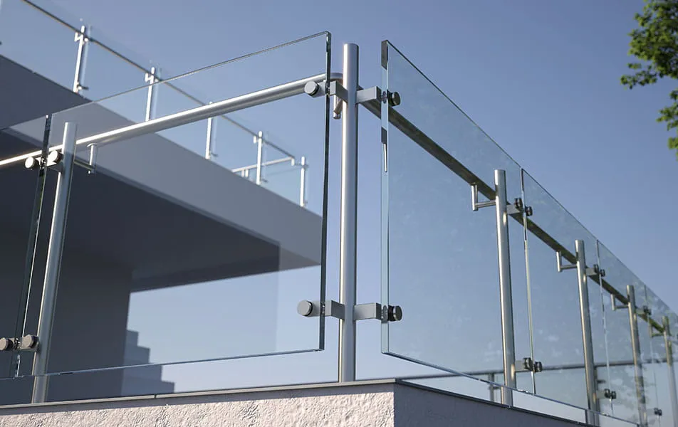 Clear glass panels with stainless steel railing