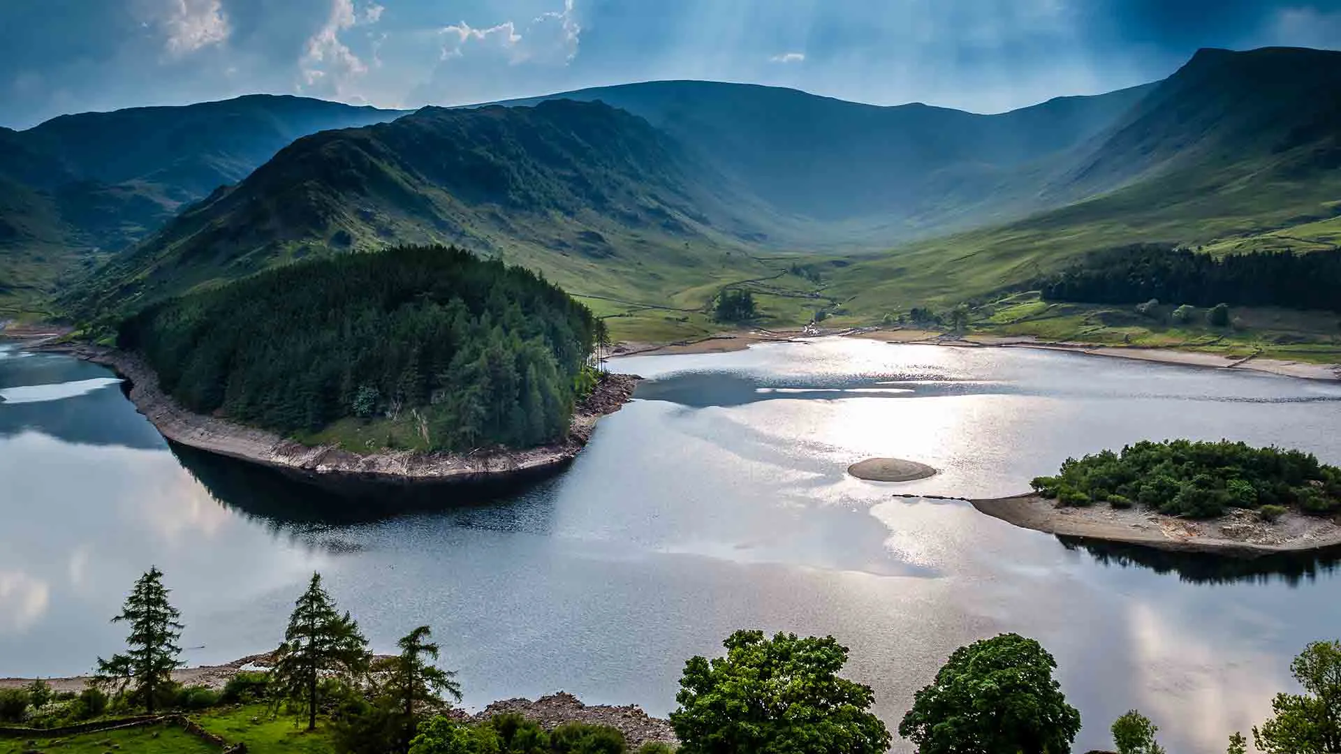 Lake and mountains landscape with reflections