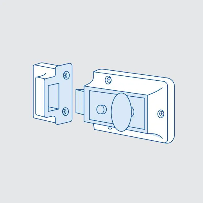 Door latch illustration in light blue outline