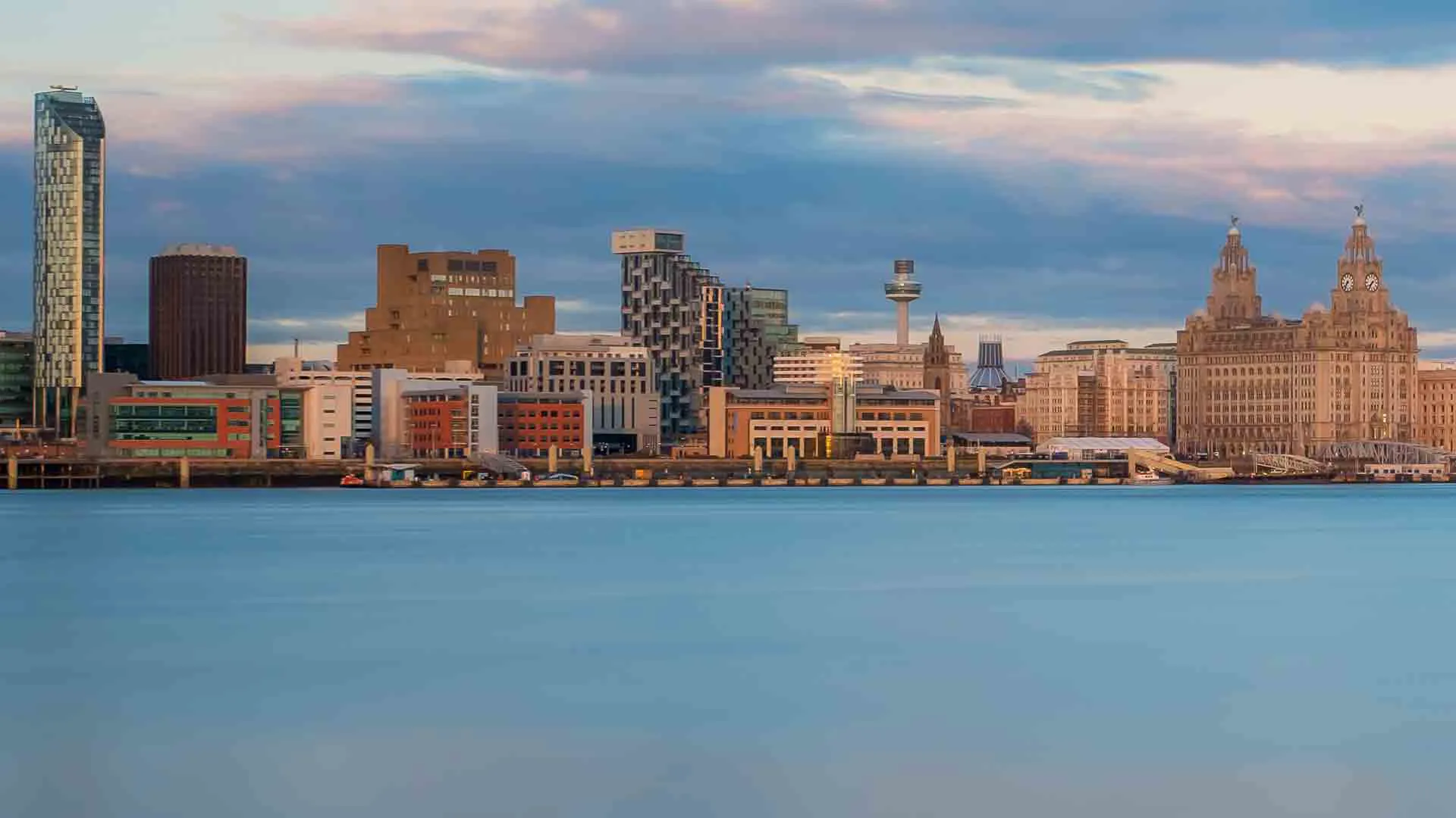 Liverpool cityscape with modern and historic buildings